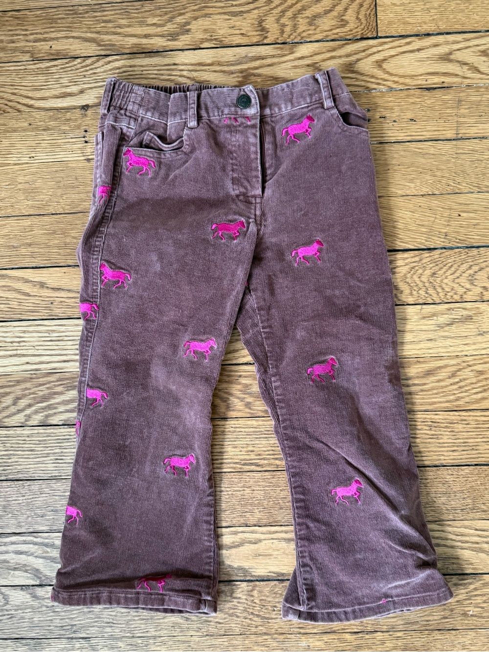 Lilly Pulitzer Brown Corduroy Pants with Pink Horse Embroidery - Size 5